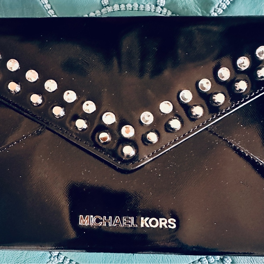 Michael Kors Black Envelope Clutch with Silver Accents - Picture 4 of 9